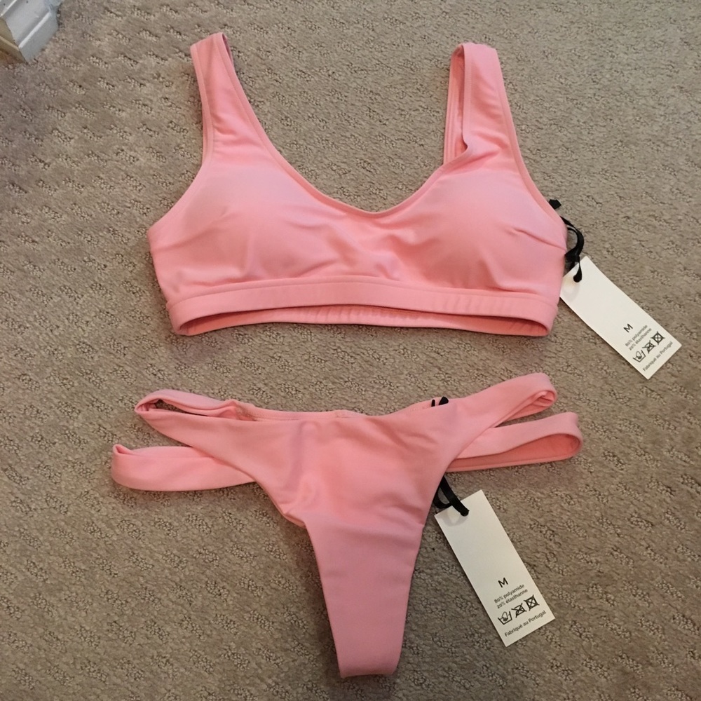 Pink two piece bathing suit